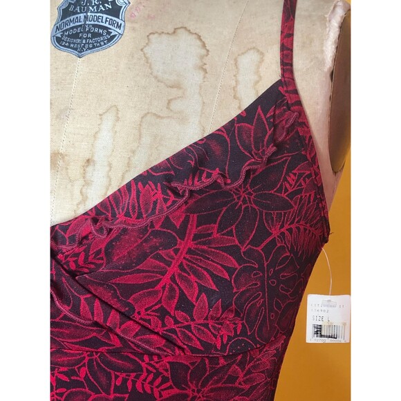 NWT. Y2K FINESSE U.S.A. MONSTERA Print Glitter Dress W/Lettuce Trim & Hem. S-M - Picture 5 of 10